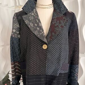 Grau Boho Patchwork Kimono Fabrics Blazer